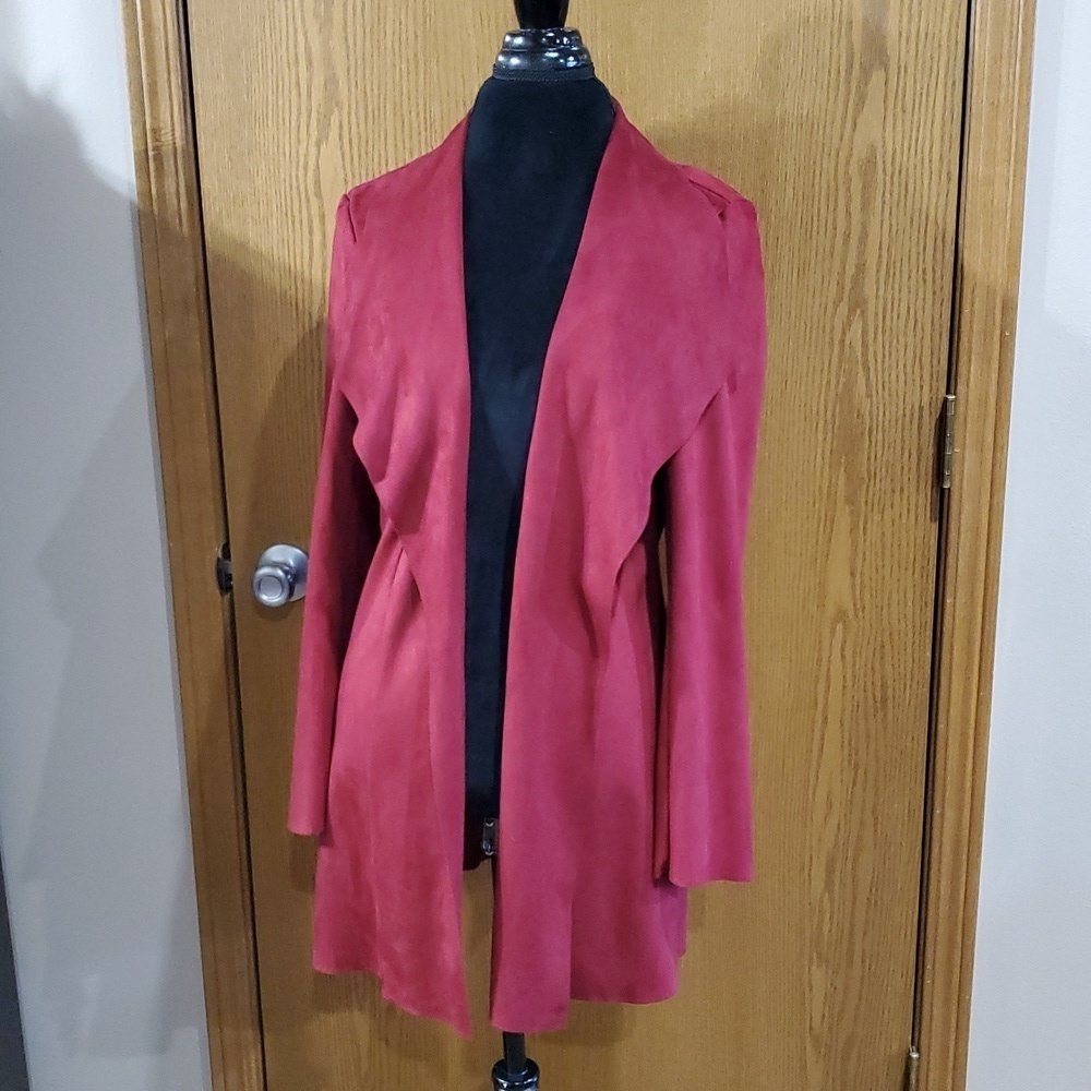 Conrad C collection NWT dark red open front vegan suede stretch blazer